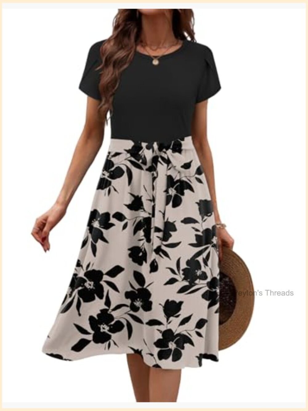 Midi Dress with Pockets, Floral T-Shirt Dress, Casual Beach Sundress for Women - Picture 4 of 7
